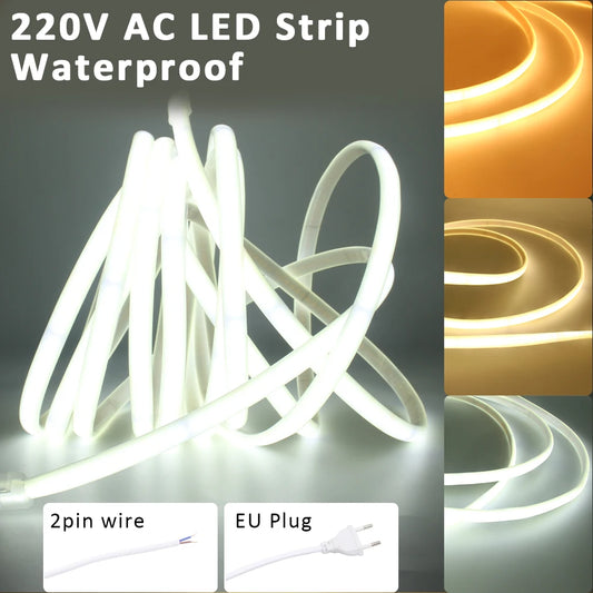LED Strips 220V Waterproof COB LED Strip Light 240Leds/M 3000K 4000K 6000K Home Decor Flexible Ribbon Linear Lighting